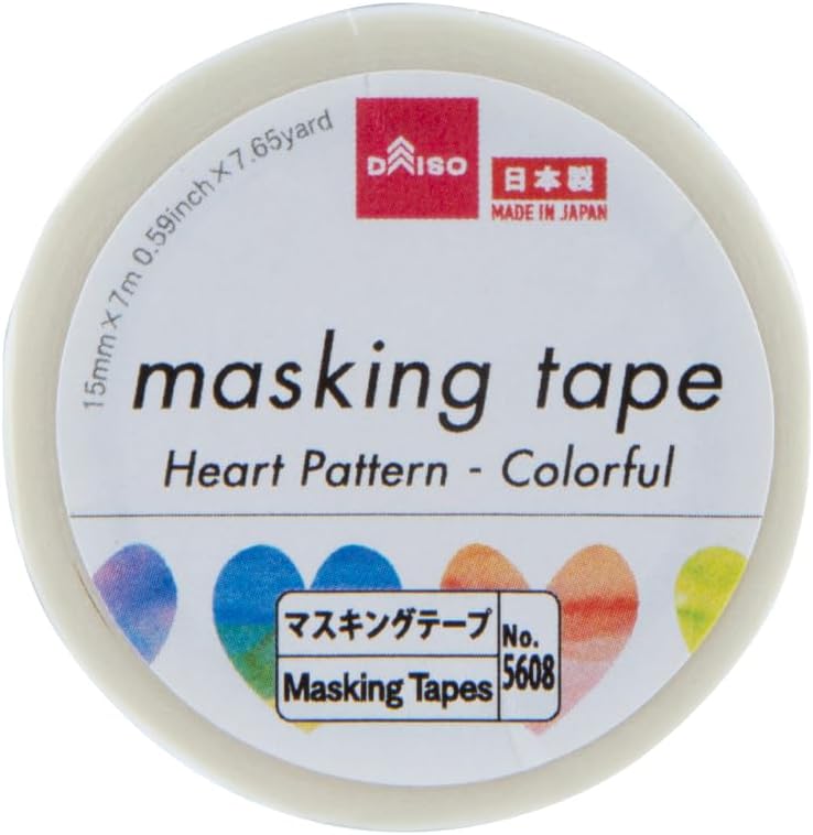 Daiso شريط لاصق بنمط قلب من دايسو - تصميم ملون، 15 مم × 7 م - Image 1